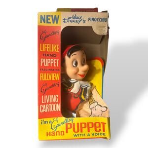 Vintage 1950s Walt Disney Pinocchio Hand Puppet by Gundling  with Original Box